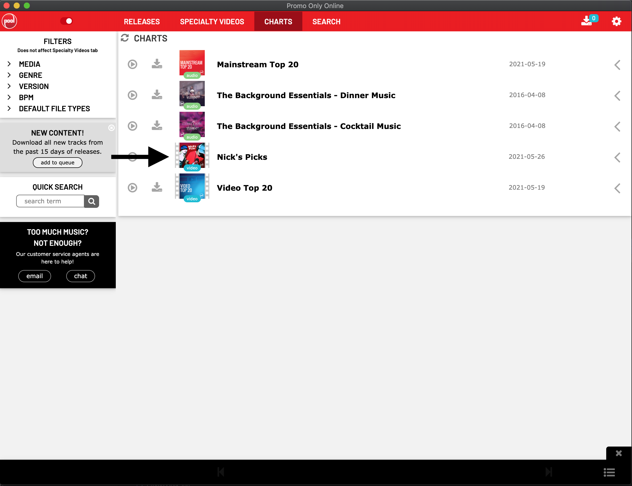 Promo Only How to locate Nick's Picks inside POOL